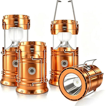 4-Pack Collapsible Portable LED Camping Lantern Lightweight Waterproof Solar USB Rechargeable Flashlight for Indoor/Outdoor Emergency Use