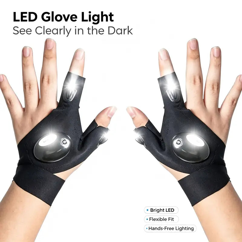 Adjustable Unisex Polyester LED Finger Flashlight Gloves - Flexible Fit for Hands-Free Illumination in Hiking, Fishing, and Outdoor Activities