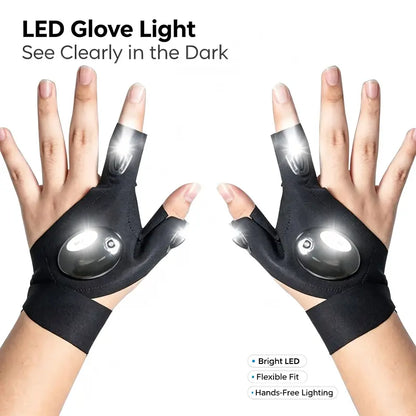 Adjustable Unisex Polyester LED Finger Flashlight Gloves - Flexible Fit for Hands-Free Illumination in Hiking, Fishing, and Outdoor Activities