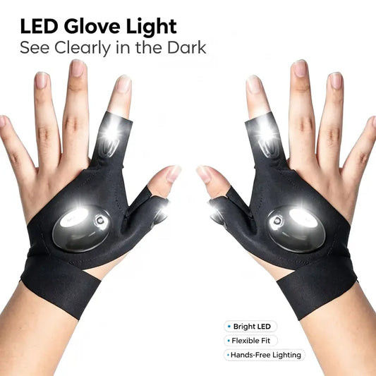 Adjustable Unisex Polyester LED Finger Flashlight Gloves - Flexible Fit for Hands-Free Illumination in Hiking, Fishing, and Outdoor Activities