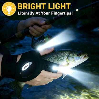 Adjustable Unisex Polyester LED Finger Flashlight Gloves - Flexible Fit for Hands-Free Illumination in Hiking, Fishing, and Outdoor Activities