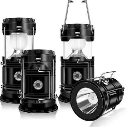 4-Pack Collapsible Portable LED Camping Lantern Lightweight Waterproof Solar USB Rechargeable Flashlight for Indoor/Outdoor Emergency Use
