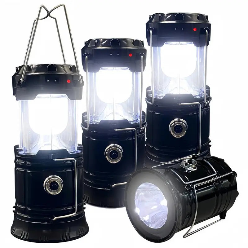 4-Pack Collapsible Portable LED Camping Lantern Lightweight Waterproof Solar USB Rechargeable Flashlight for Indoor/Outdoor Emergency Use