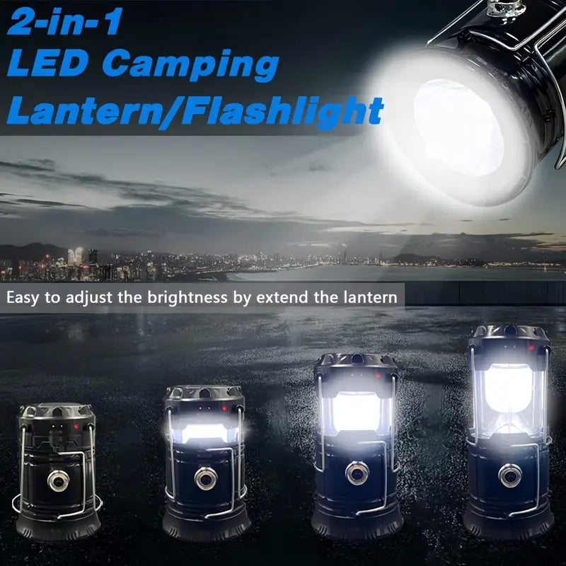 4-Pack Collapsible Portable LED Camping Lantern Lightweight Waterproof Solar USB Rechargeable Flashlight for Indoor/Outdoor Emergency Use
