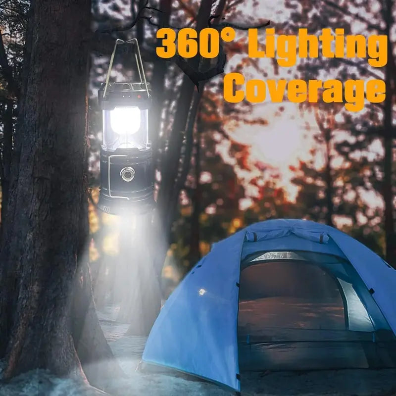 4-Pack Collapsible Portable LED Camping Lantern Lightweight Waterproof Solar USB Rechargeable Flashlight for Indoor/Outdoor Emergency Use